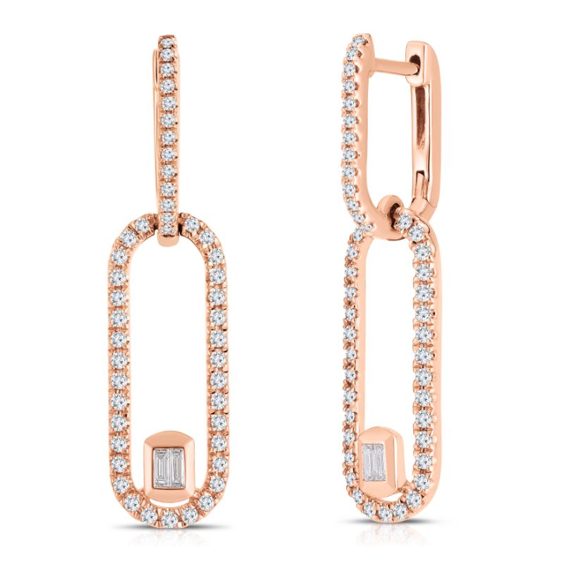 Long Link Diamond Drop Earrings with Baguettes