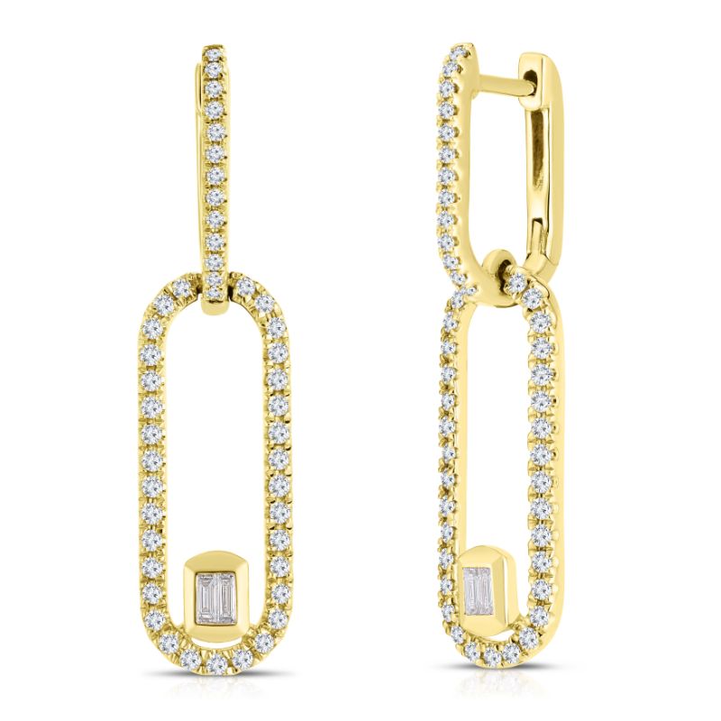 Long Link Diamond Drop Earrings with Baguettes