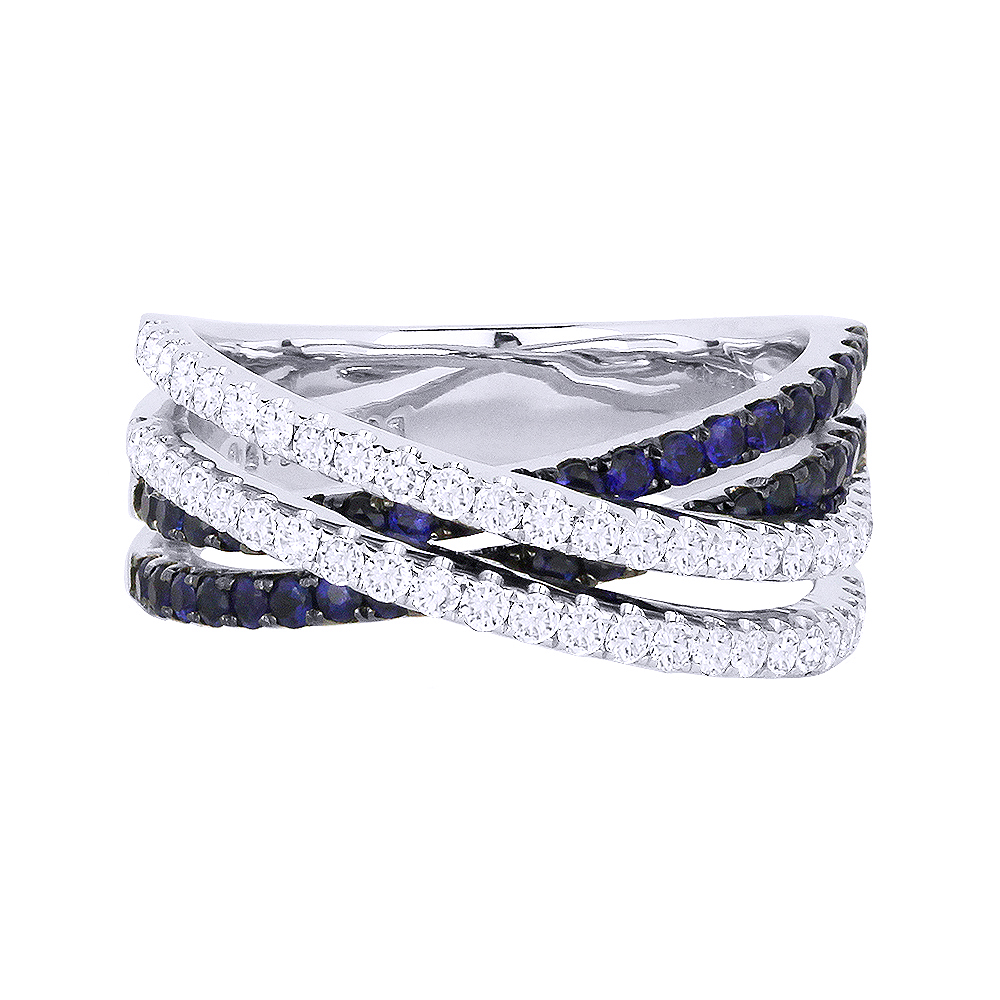 Lady's White 18 Karat Ring With 50=0.56Tw Round Diamonds And 40=0.70Tw Round Sapphires