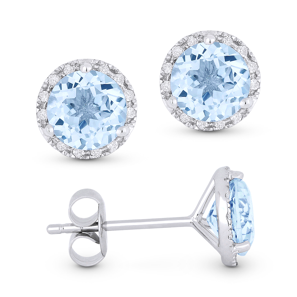 Lady's White 14 Karat Earrings With 24=0.07Tw Round Diamonds And 2=2.05Tw Round Blue Topazs
