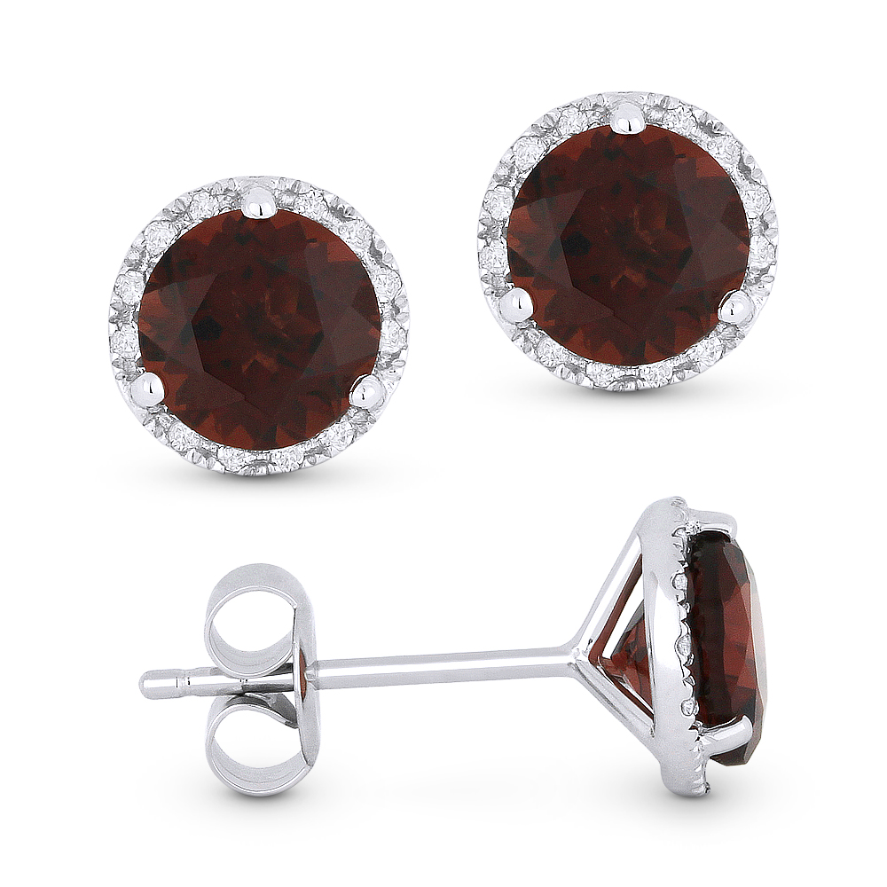 Lady's White 14 Karat Earrings With 24=0.07Tw Round Diamonds And 2=2.06Tw Round Garnets