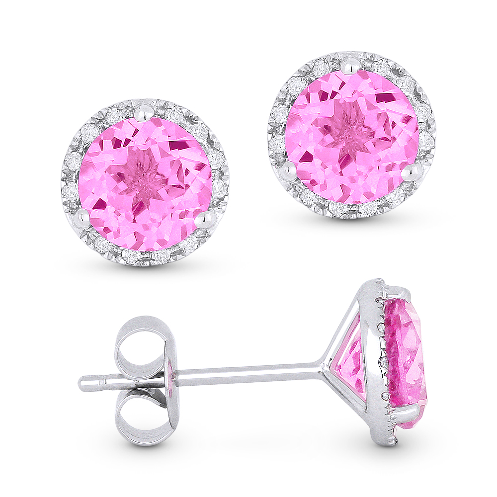 Lady's White 14 Karat Earrings With 24=0.07Tw Round Diamonds And 2=2.35Tw Round Pink Sapphires