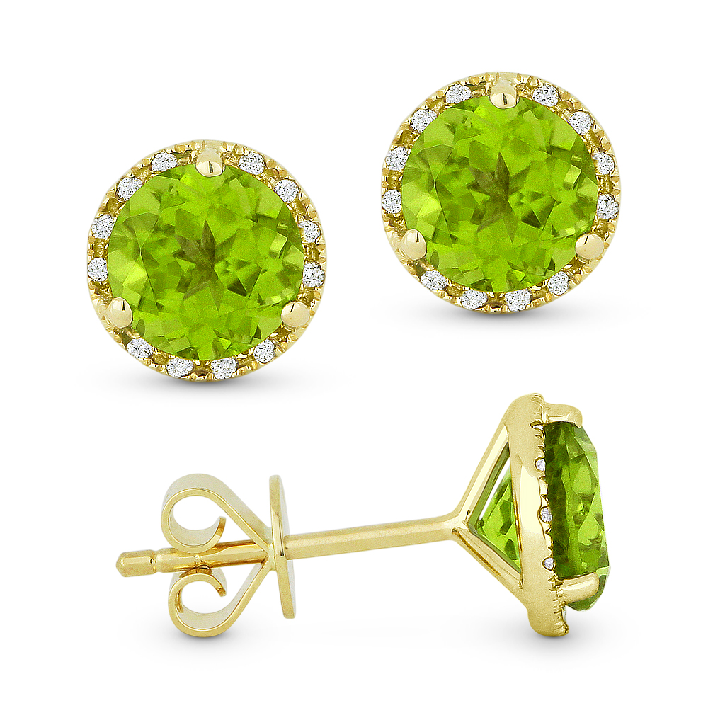Lady's Yellow 14 Karat Earrings With 24=0.07Tw Round Diamonds And 2=1.89Tw Round Peridots