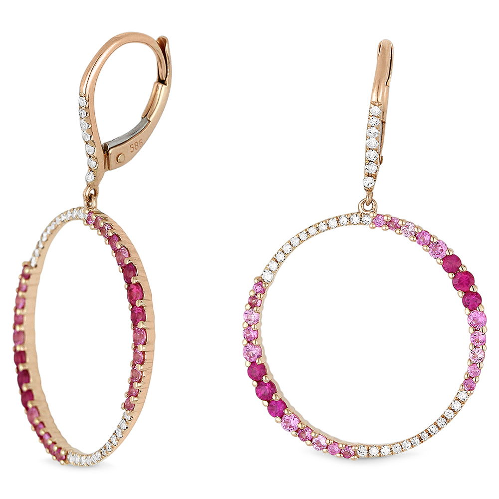 Lady's Rose 14 Karat Earrings With 62=0.23Tw Round Diamonds And 52=0.94Tw Round Pink Sapphires