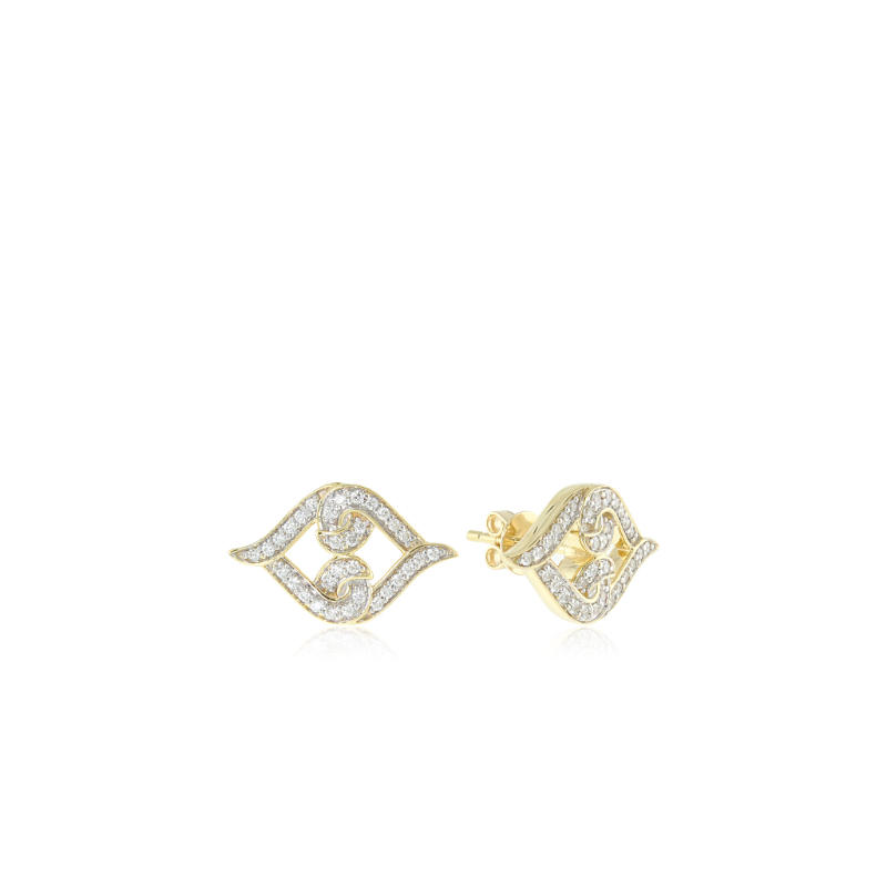 14K Solid Gold Natural White Diamond United Love Stud Earrings