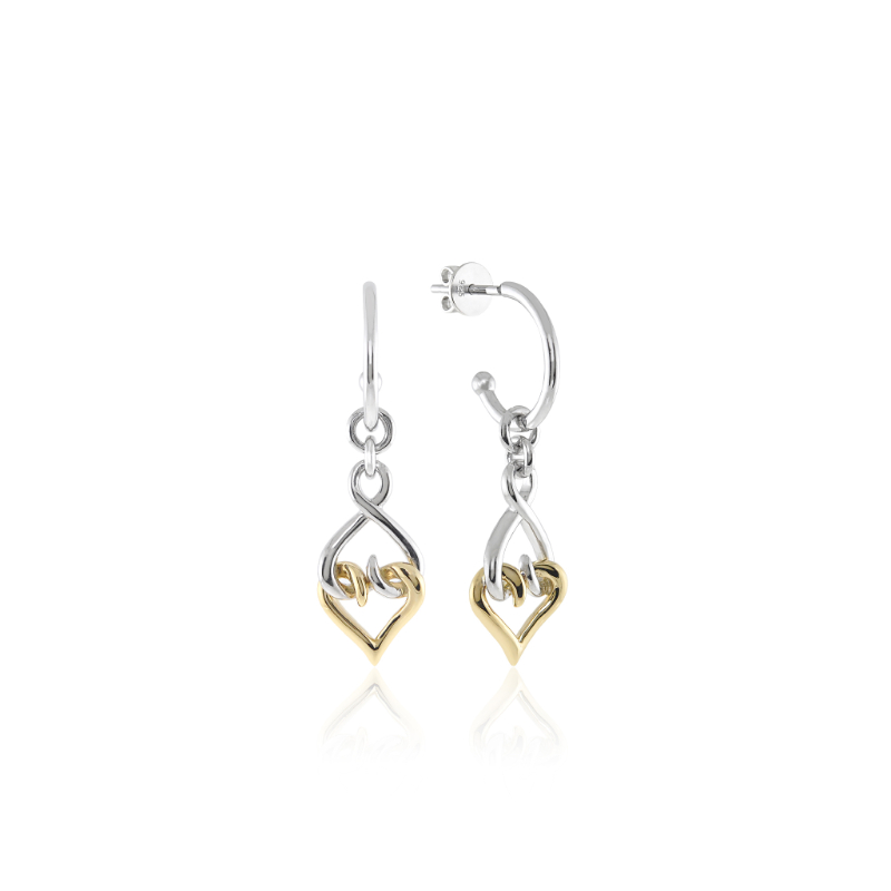 Sterling Silver 14K Solid Gold Hoop Dangle Earrings