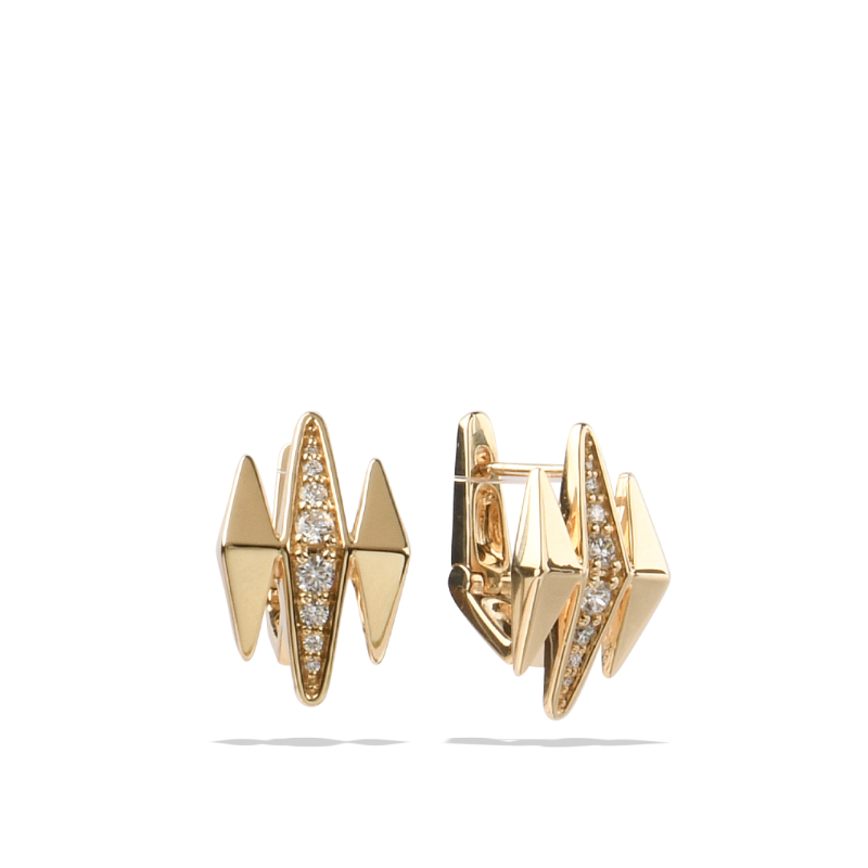 14K Solid Gold Natural White Diamond Triptych Earrings