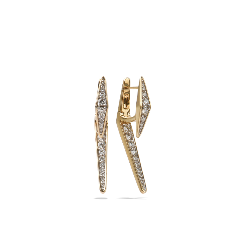 14K Solid Gold Natural White Diamond Long Earrings