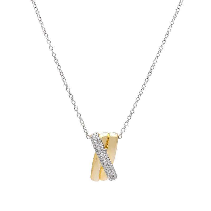 Diamond Two Tone Criss Cross Pendant with Chain