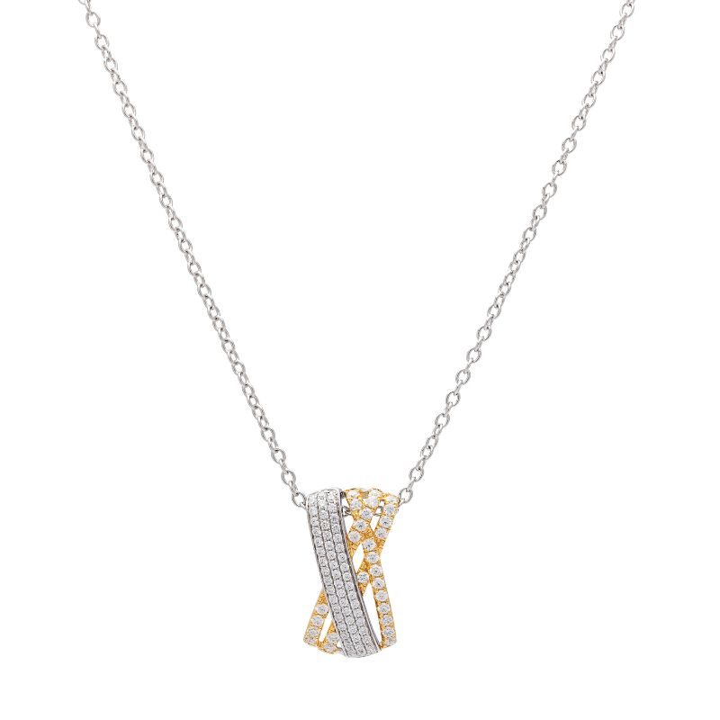 Diamond Two Tone Criss Cross Pendant with Chain