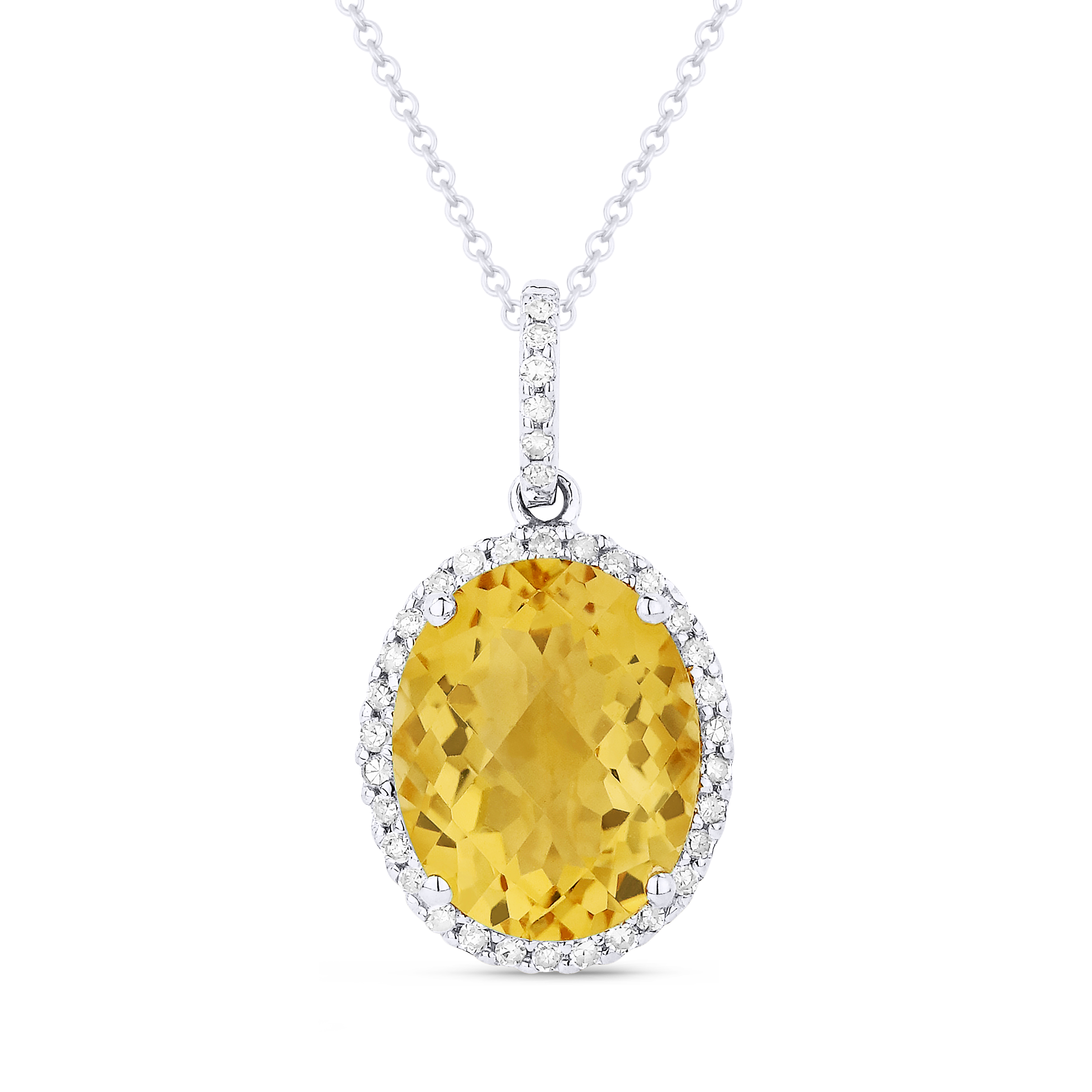 Lady's White 14 Karat Pendant/Chain With 36=0.12Tw Round Diamonds And One 2.27Ct Oval Citrine