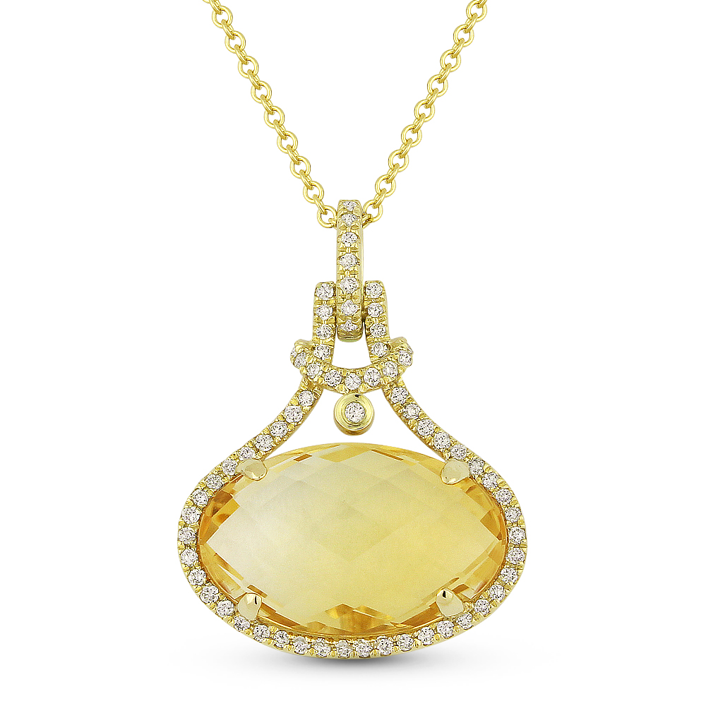 Lady's Yellow 14 Karat Pendant/Chain With 65=0.20Tw Round Diamonds And One 5.05Ct Oval Citrine