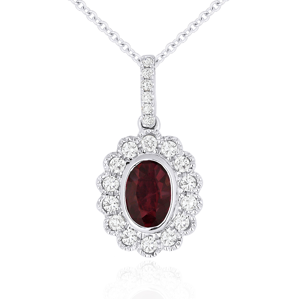 Lady's White 14 Karat Pendant/Chain With 20=0.25Tw Round Diamonds And One 0.62Ct Oval Diamond