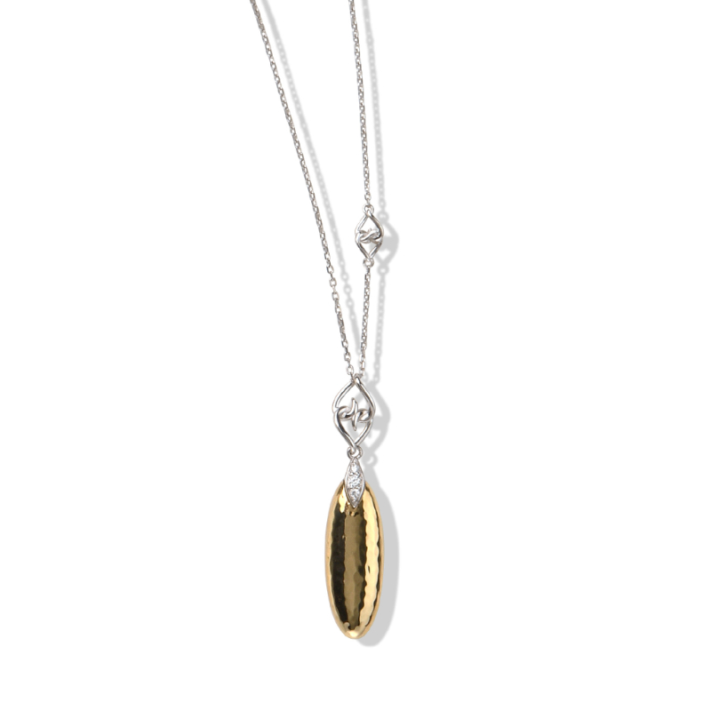 14K Solid Gold Sterling Silver White Sapphire Hammered Necklace