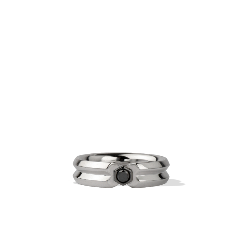Sterling Silver and Black Silver Black Diamond Band Ring