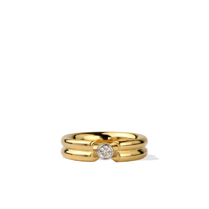 18K Solid Gold Single Stone Natural White Diamond Band Ring