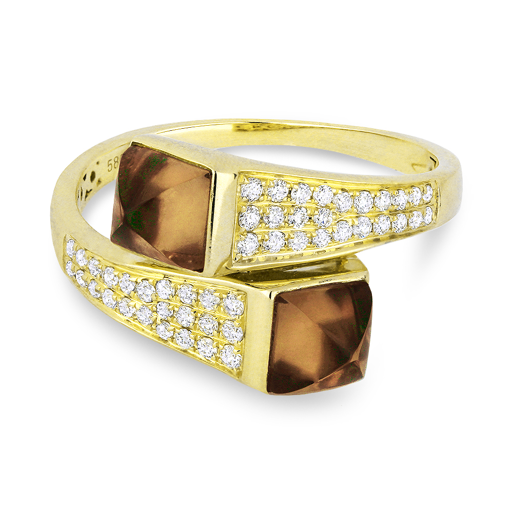 Lady's Yellow 14 Karat Ring With 48=0.22Tw Round Diamonds And 2=1.37Tw Square Cushion Others