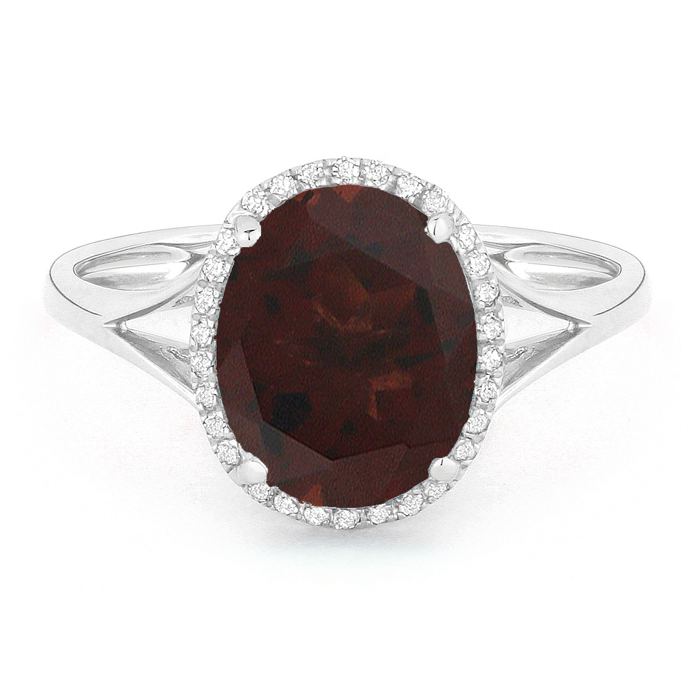 Lady's White 14 Karat Ring With 30=0.10Tw Round Diamonds And One 3.40Ct Oval Garnet