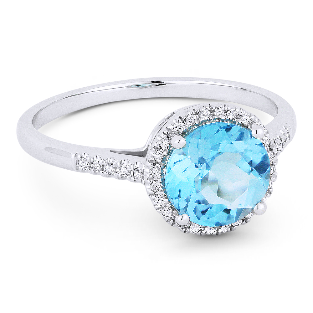Lady's White 14 Karat Ring With 34=0.07Tw Round Diamonds And One 1.59Ct Round Blue Topaz