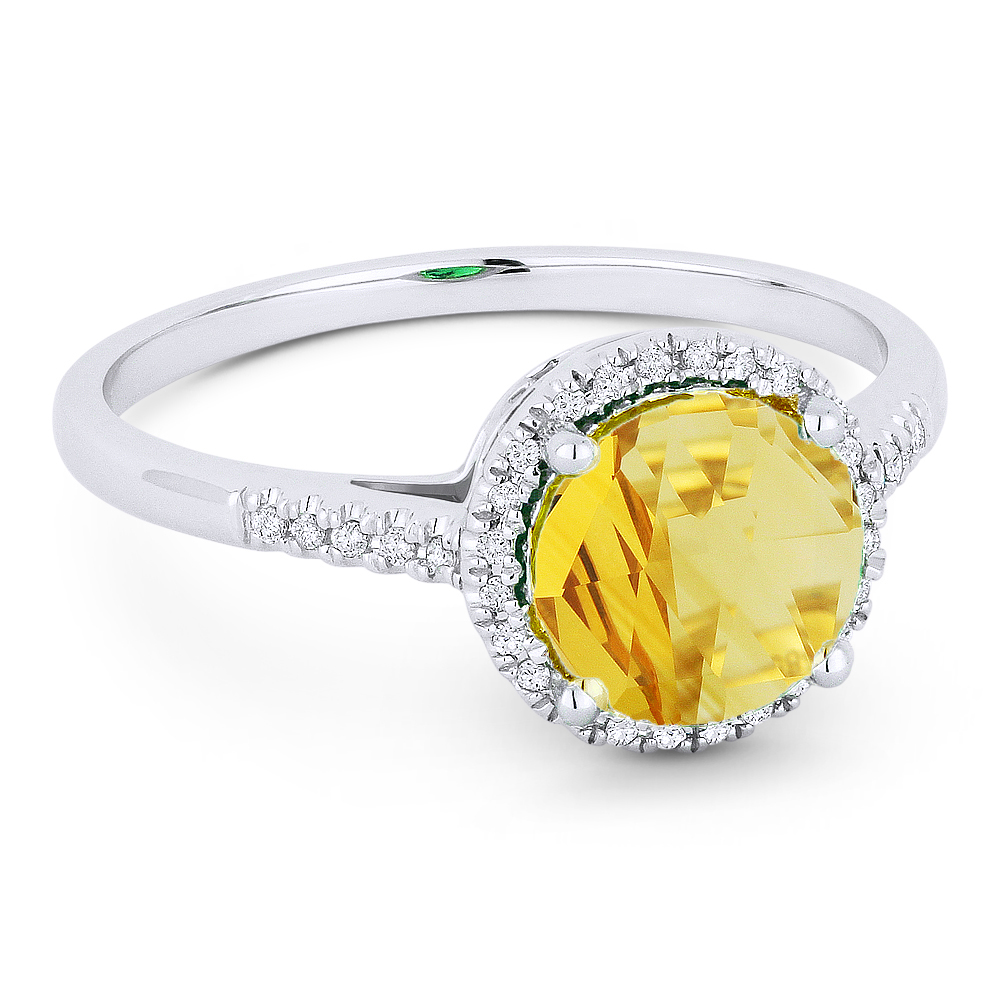 Lady's White 14 Karat Ring With 34=0.07Tw Round Diamonds And One 1.13Ct Round Citrine