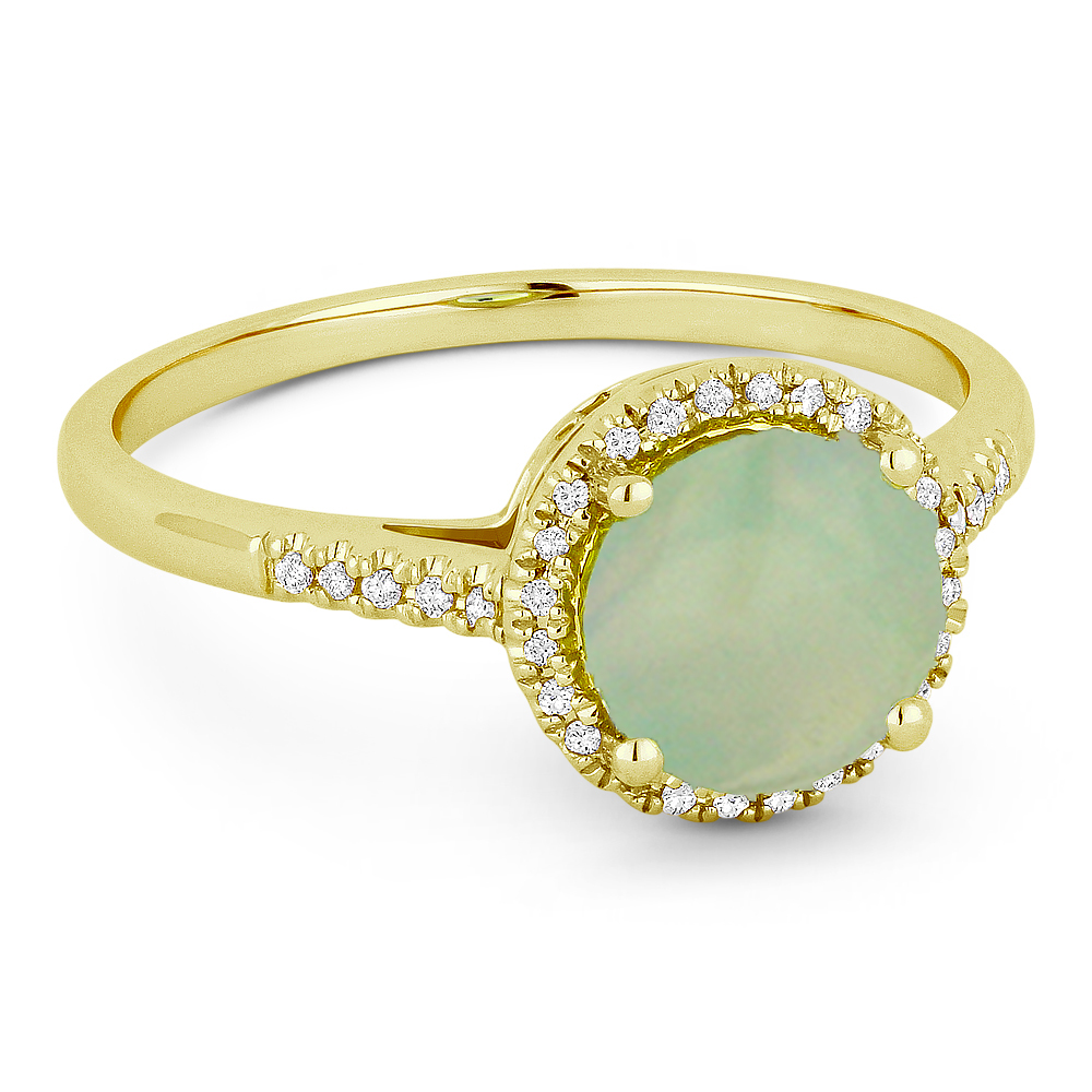 Lady's Yellow 14 Karat Ring With 34=0.07Tw Round Diamonds And One 0.94Ct Round Opal