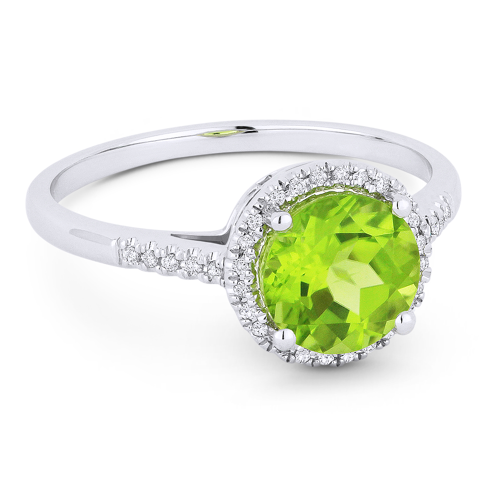 Lady's White 14 Karat Ring With 34=0.07Tw Round Diamonds And One 1.50Ct Round Peridot