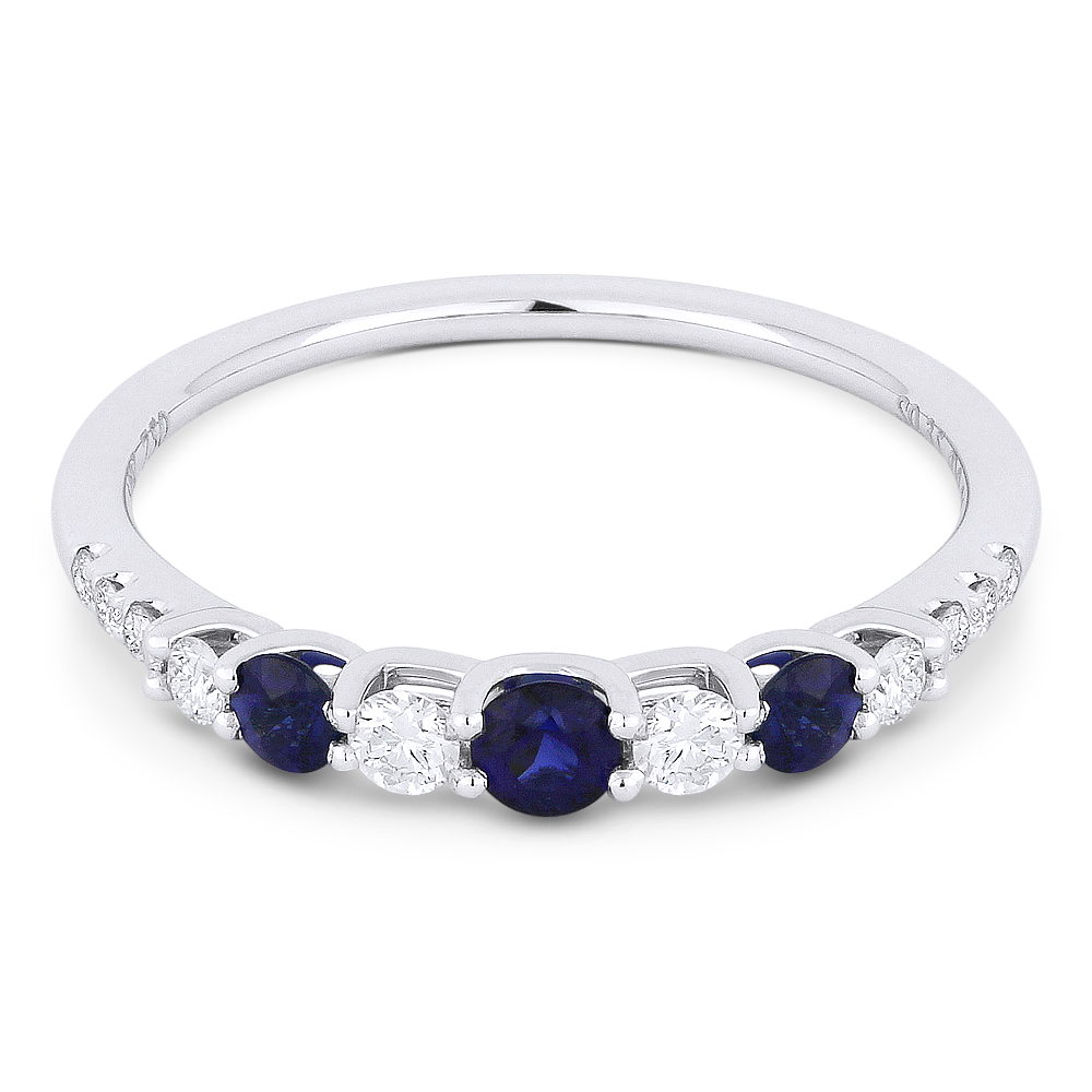 Lady's White 14 Karat Ring With 10=0.25Tw Round Diamonds And 3=0.41Tw Round Sapphires