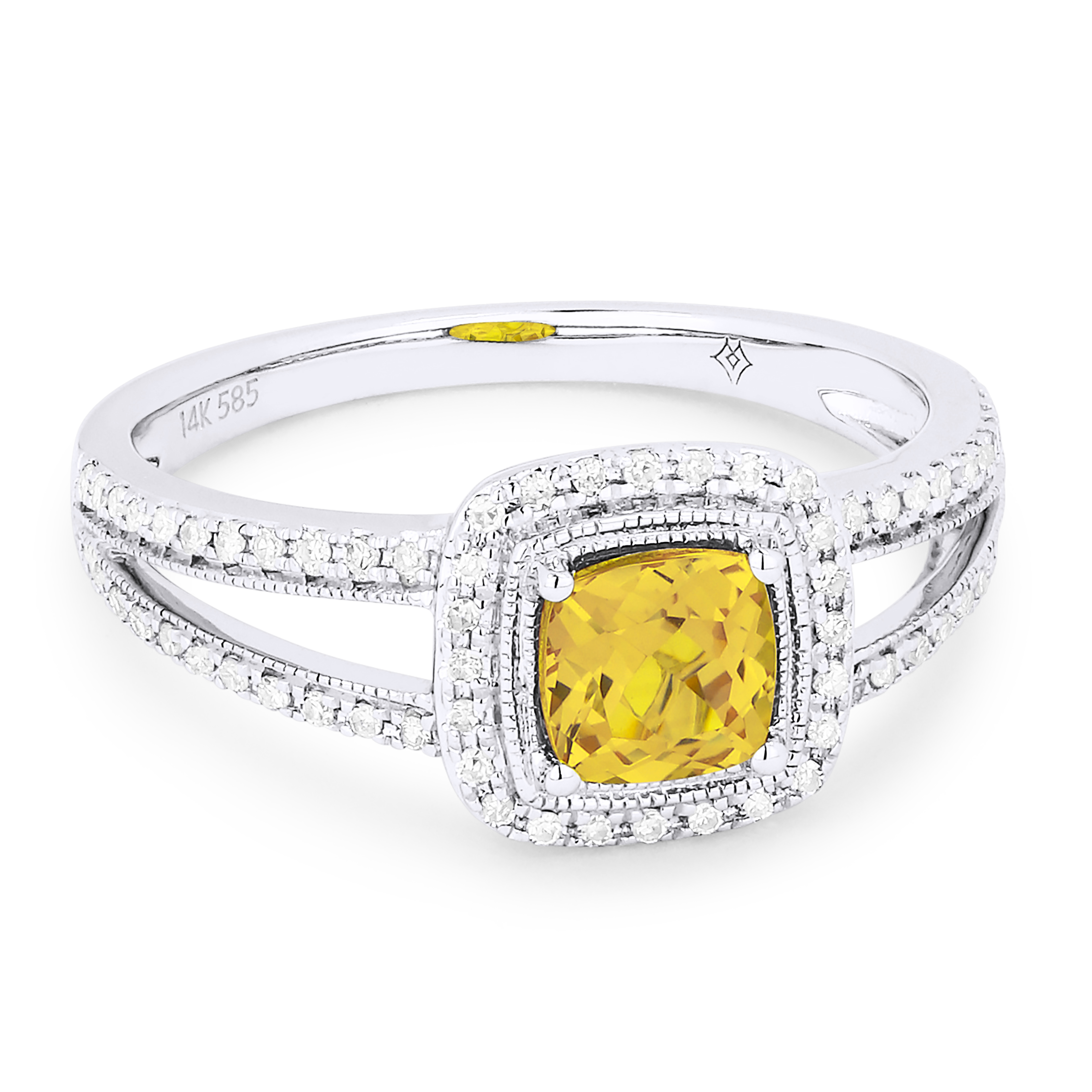 Lady's White 14 Karat Ring With 68=0.15Tw Round Diamonds And One 0.63Ct Square Cushion Citrine