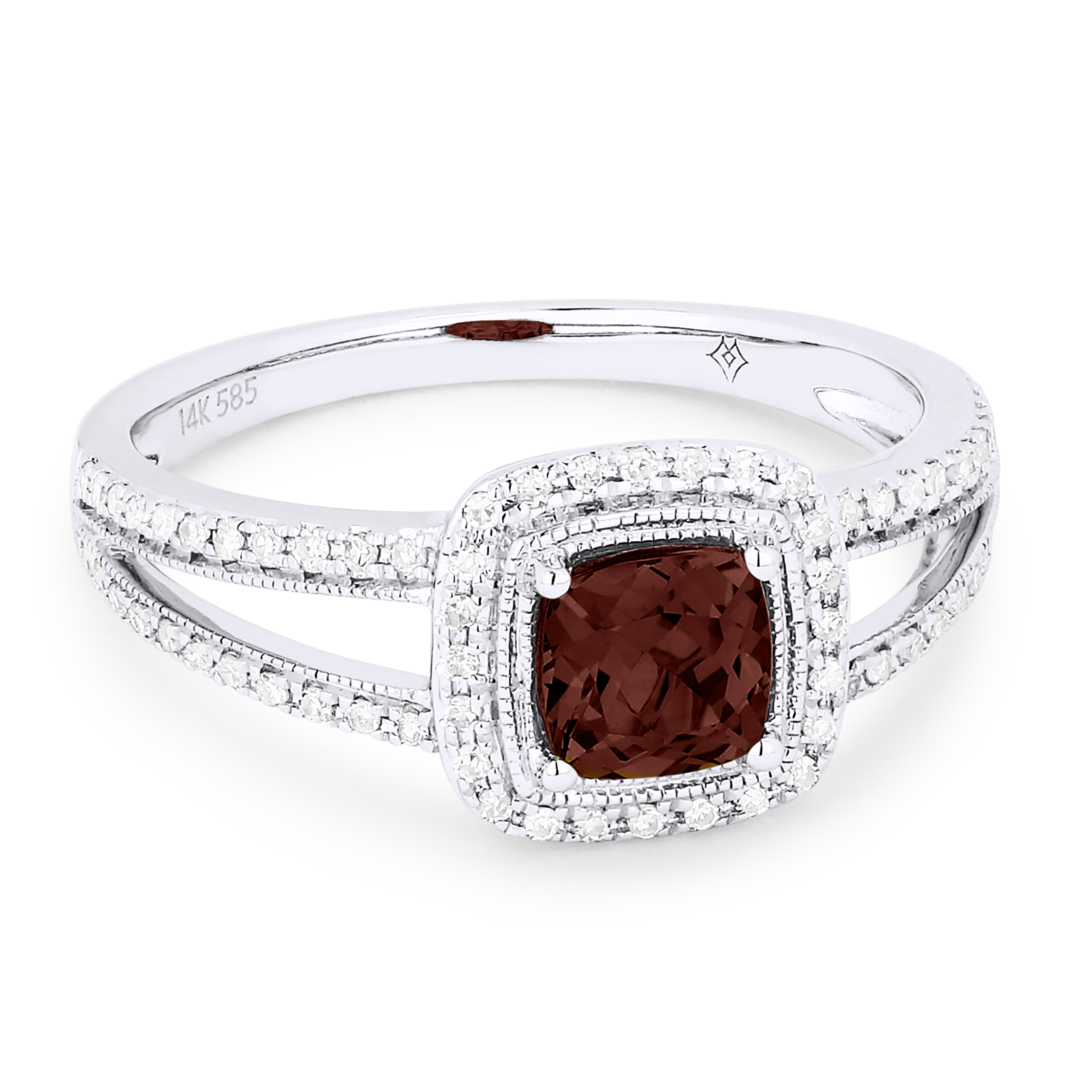 Lady's White 14 Karat Ring With 68=0.16Tw Round Diamonds And One 0.85Ct Retangular Cushion Garnet