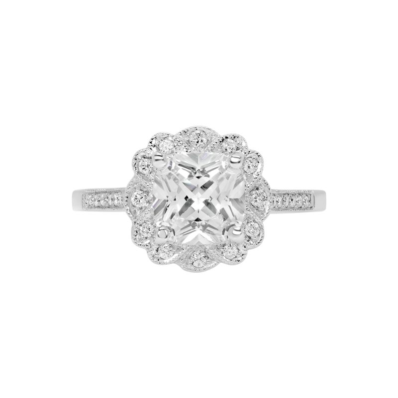 14K White Gold Semi Mount Cushion Halo Engagement Ring