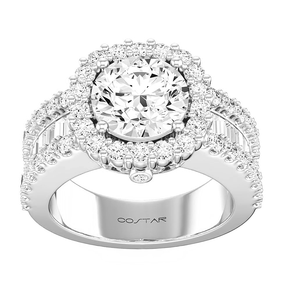 14K White Gold Semi Mount Cushion Halo Engagement Ring