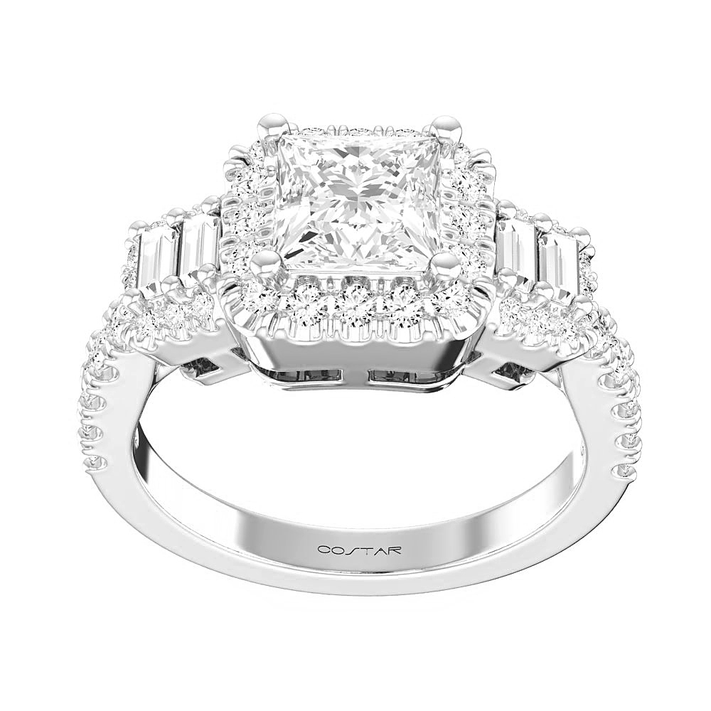 14K White Gold Semi Mount Cushion Halo Engagement Ring