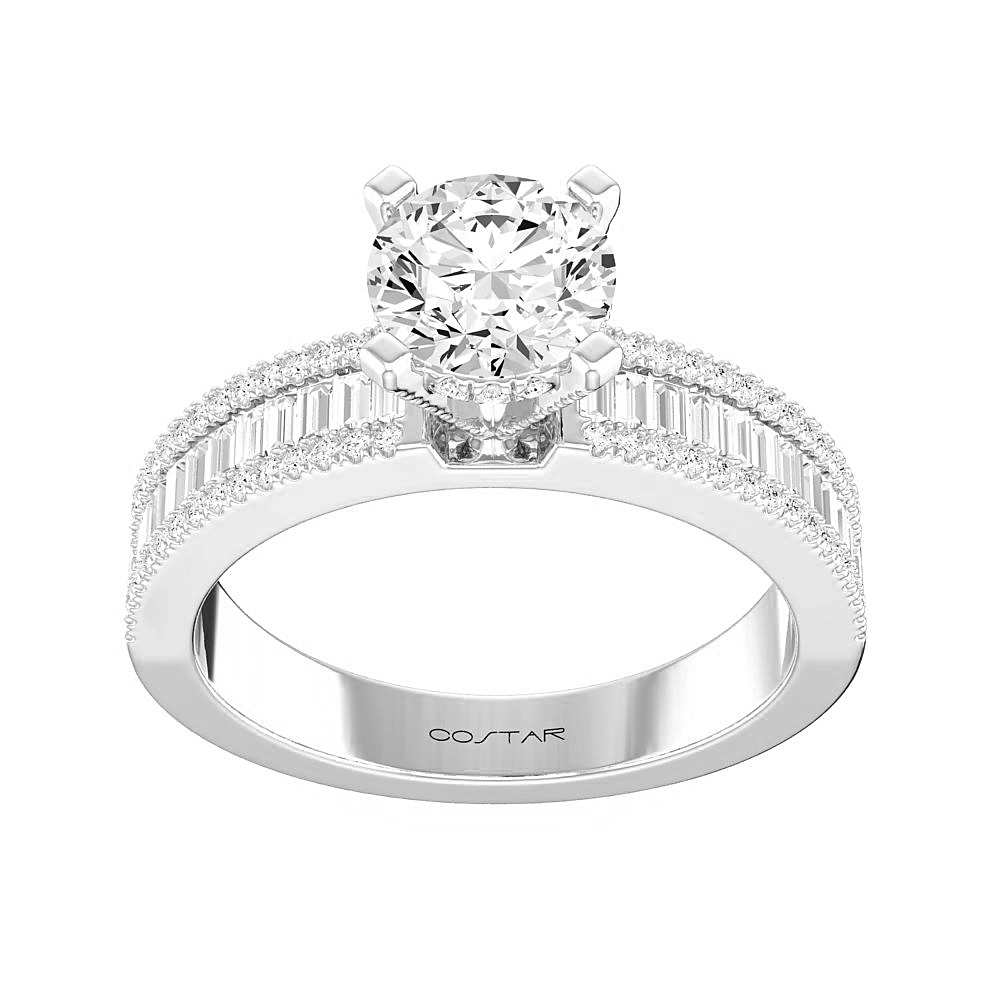 14K White Gold Semi Mount Baguettes Engagement Ring