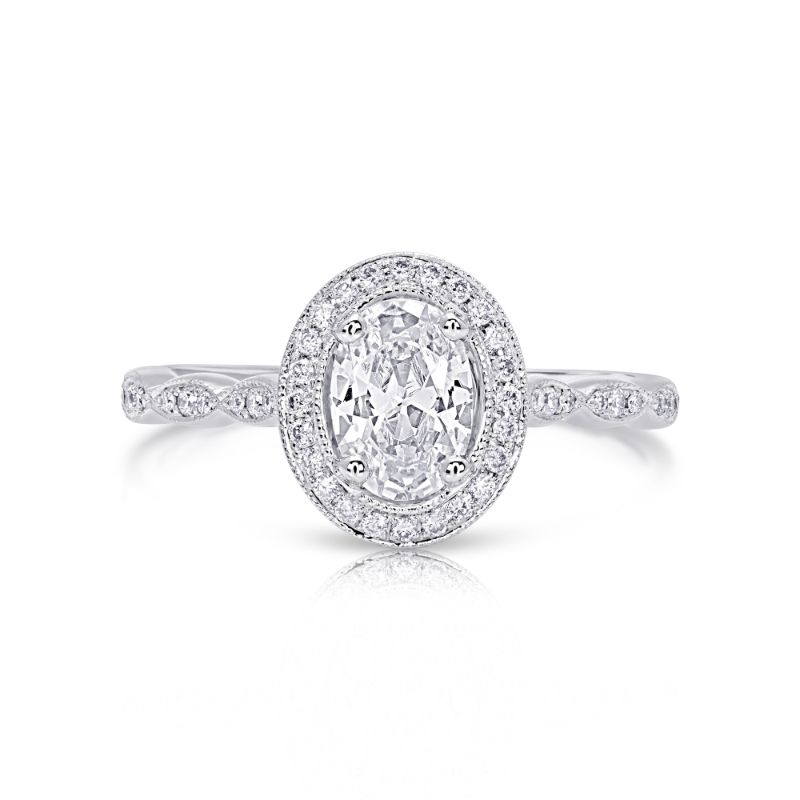 14K White Gold Semi Mount Oval Engagement Ring