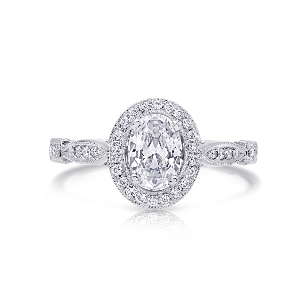 14K White Gold Semi Mount Oval Engagement Ring