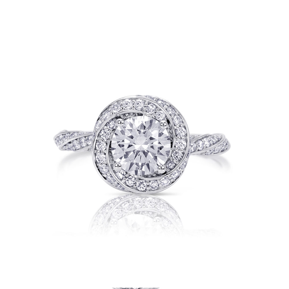 14K White Gold Semi Mount Round Halo Engagement Ring