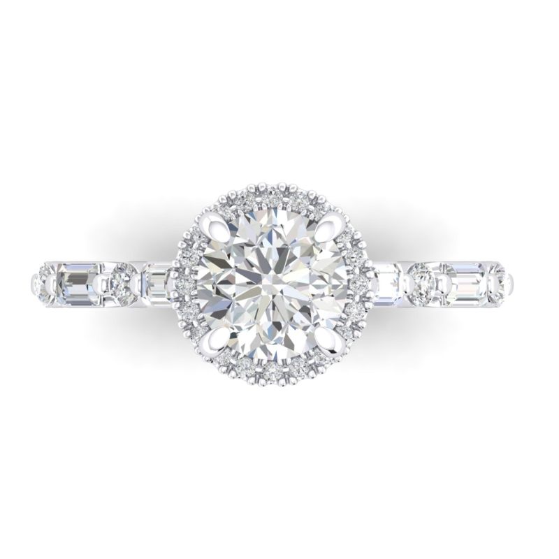 14K White Gold Semi Mount Round Halo Engagement Ring