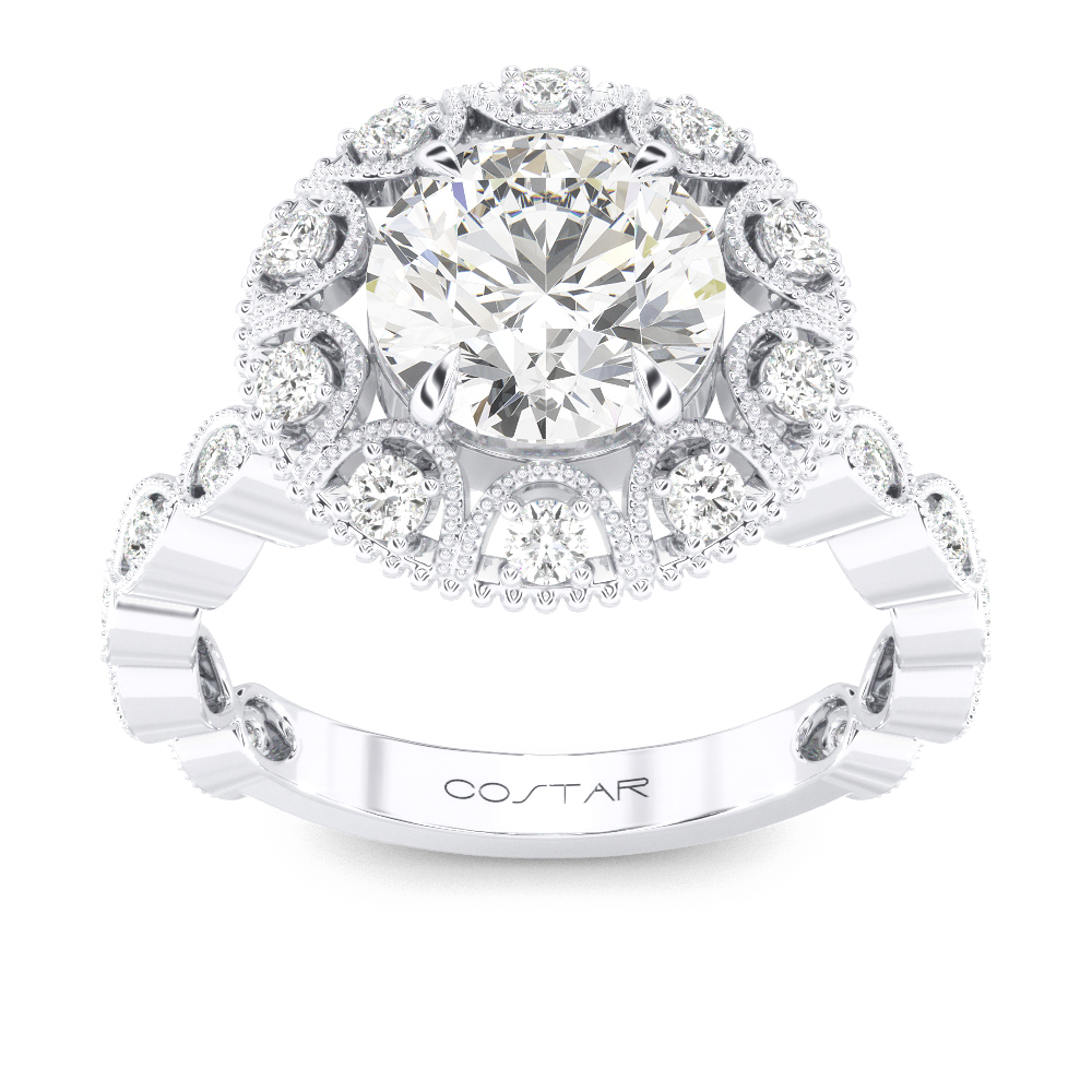 14K White Gold Semi Mount Round Halo Engagement Ring