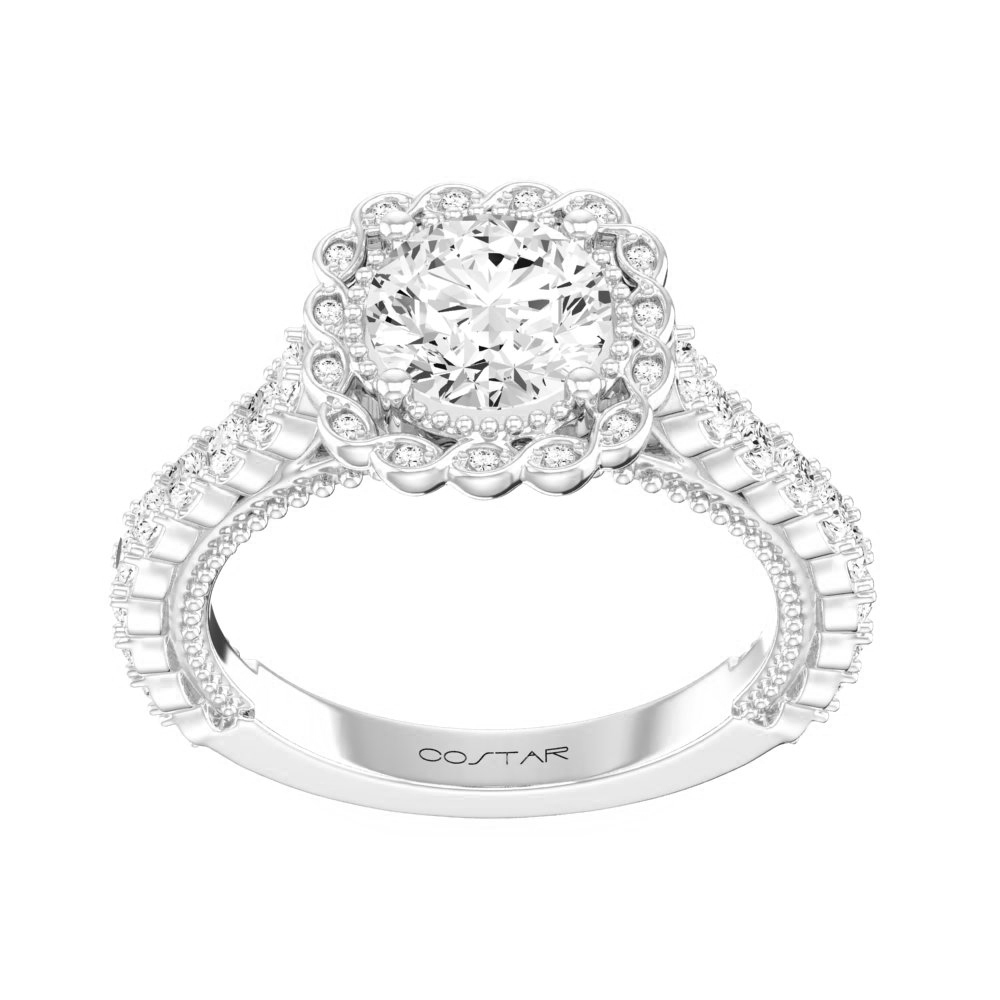 14K White Gold Semi Mount Cushion Halo Engagement Ring