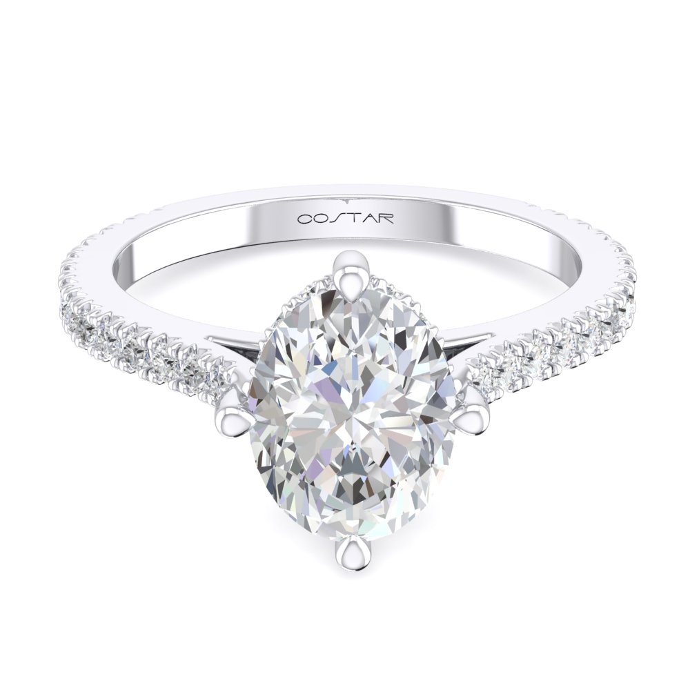 14K White Gold Semi Mount Oval Engagement Ring