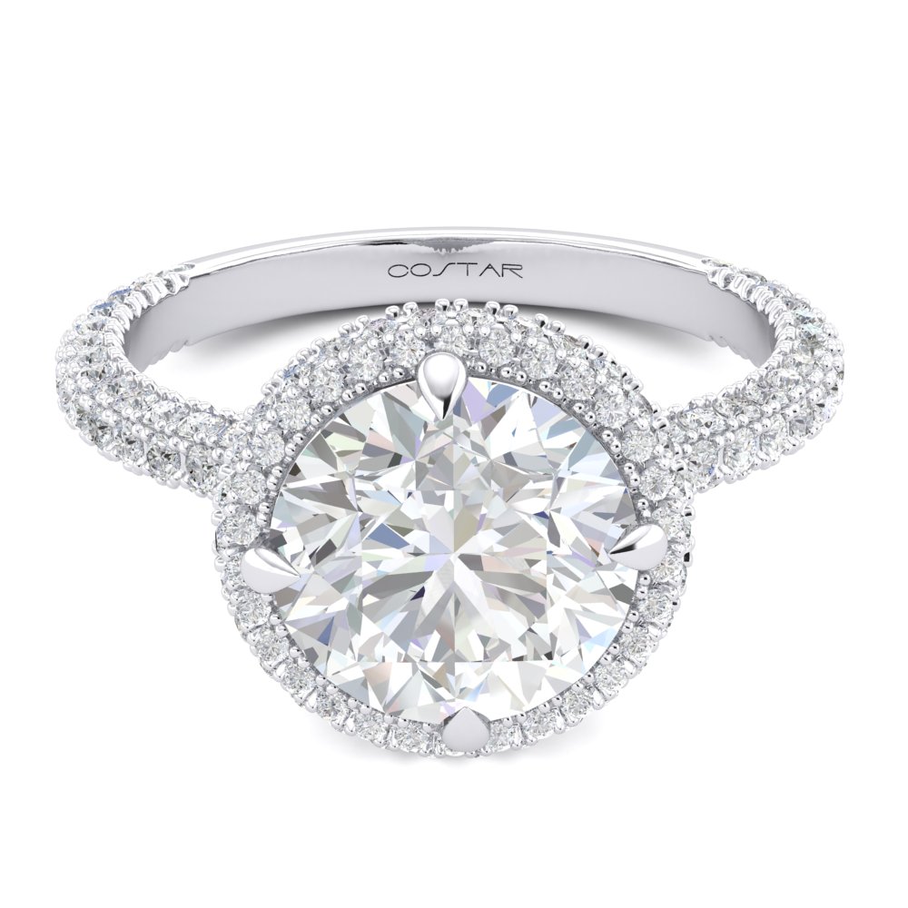 14K White Gold Semi Mount Round Halo Engagement Ring