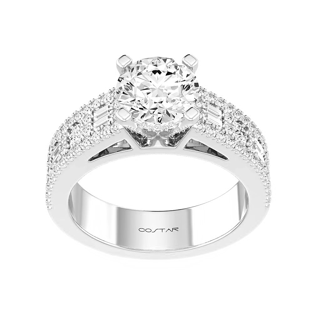 14K White Gold Semi Mount Baguettes Engagement Ring