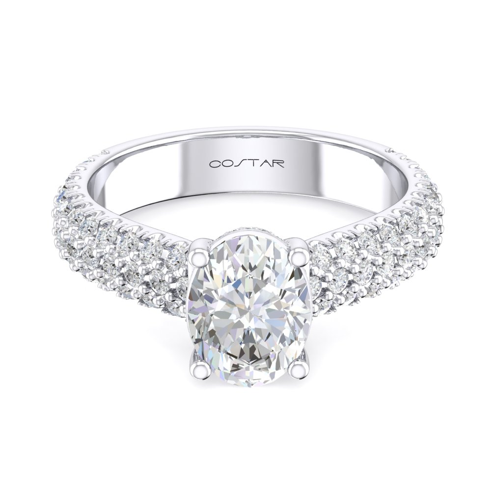 14K White Gold Semi Mount Oval Engagement Ring
