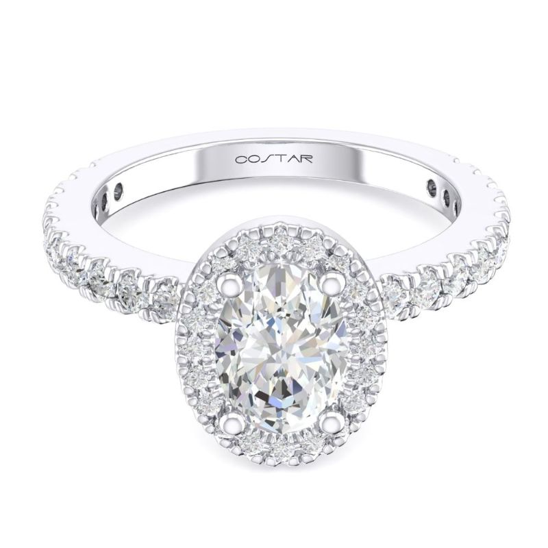 14K White Gold Semi Mount Oval Engagement Ring