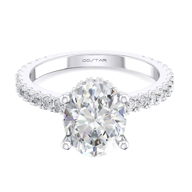 14K White Gold Semi Mount Oval Engagement Ring