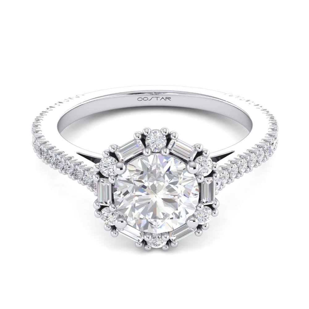 14K White Gold Semi Mount Round Halo Engagement Ring