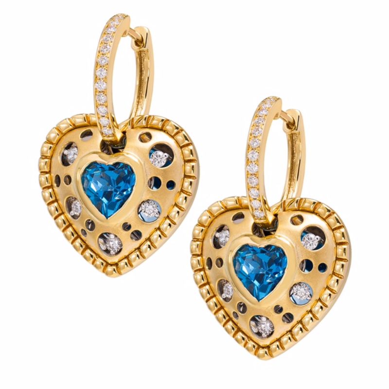Mirror Collection Blue Topaz Heart Drop Earrings