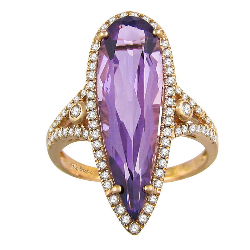 14kt Rose Gold Ring Diamonds 0.37ct, Amethyst 4.83ct