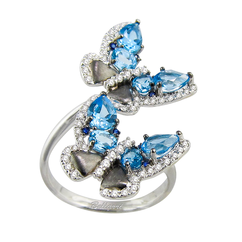 14kt White Gold Ring Diamonds 0.35ct, Blue Topaz 2.26ct