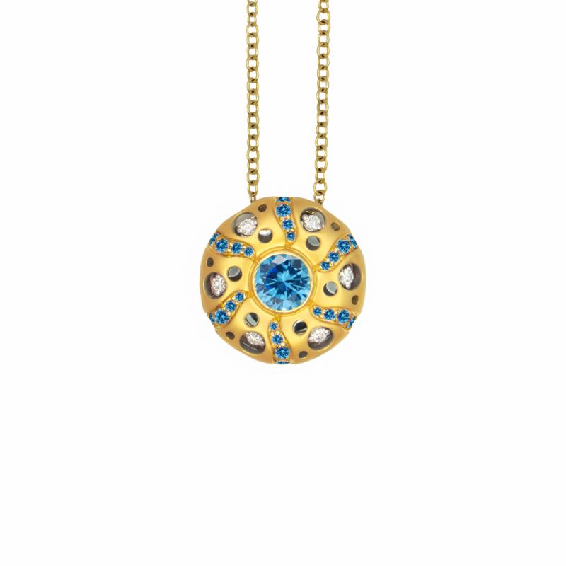 Mirror Collection Blue Topaz Circle Drop Pendant